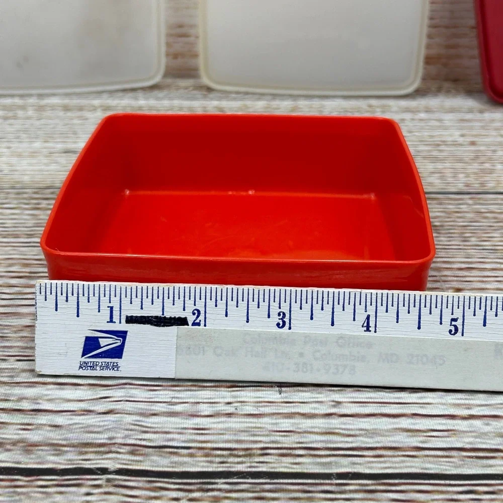 Vintage Tupperware Square Snack Containers Set of 3‎ Orange Maroon Clear 670 671